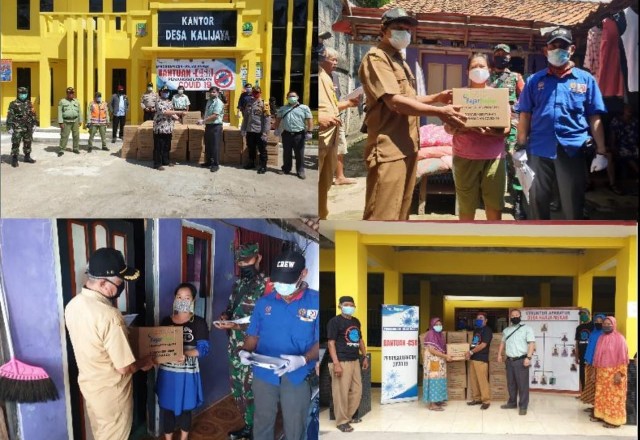 Simbolis Penyerahan bantuan sembako kepada pihak pemerintah Desa. Foto: Saripudin